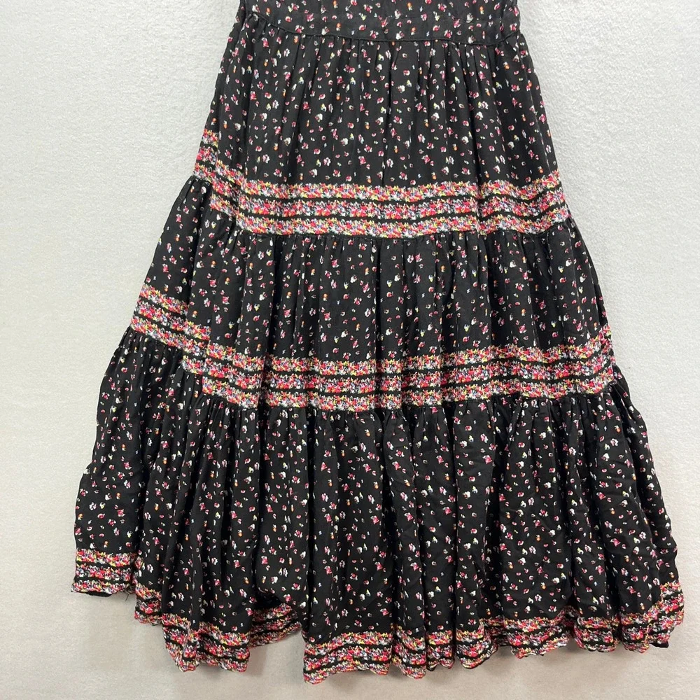 Free People Rare Feelings Maxi Dress Womens Small Black Floral Tiered Boho - Picture 7 of 15